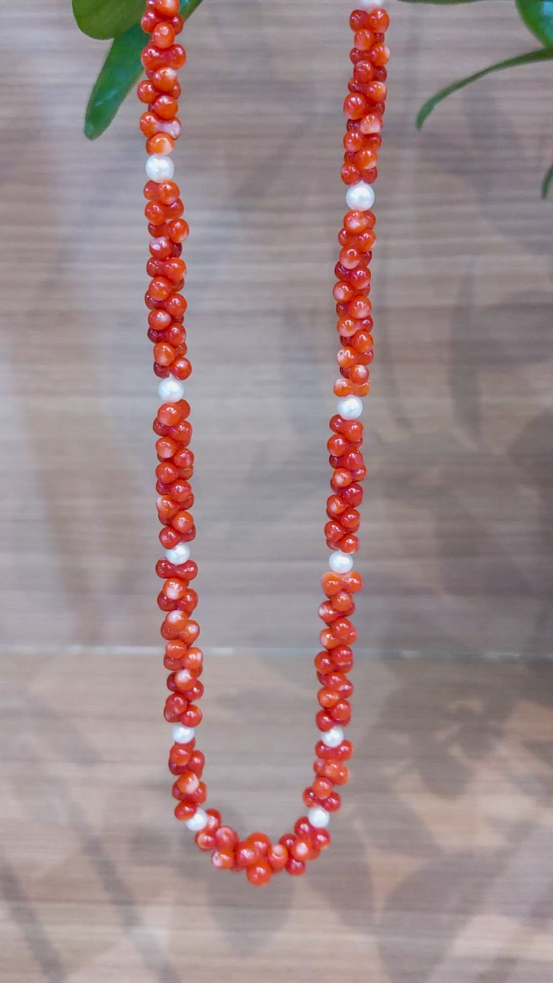 156.95 Ct. Red Coral and White Freshwater Pearl Multi Stone Necklace, 18K Yellow Gold Size Video