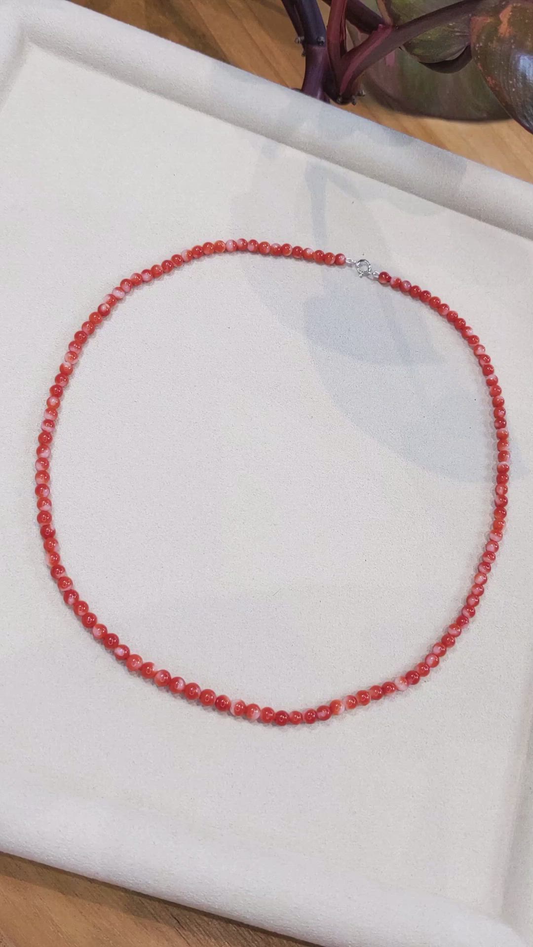 52.50 Ct. Red Coral Multi Stone Necklace, 18K White Gold Size Video
