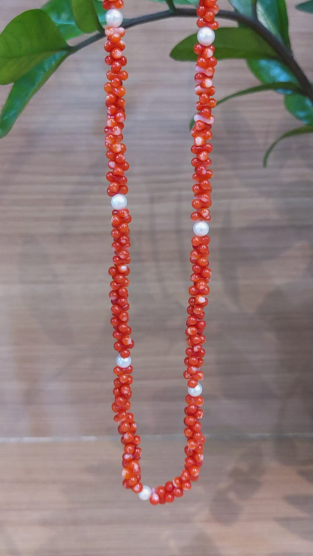 99.65 Ct. Red Coral and White Freshwater Pearl Multi Stone Necklace, 18K Yellow Gold Size Video