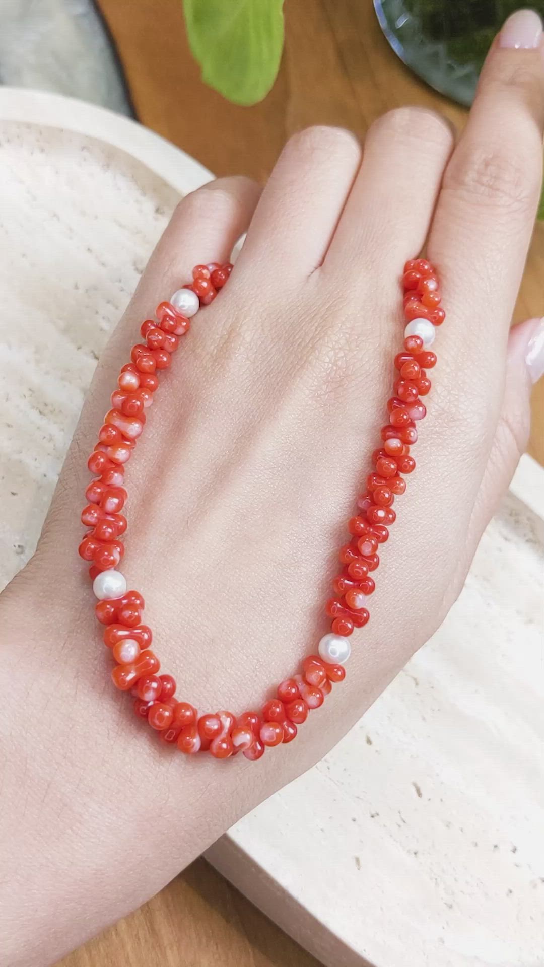 99.65 Ct. Red Coral and White Freshwater Pearl Multi Stone Necklace, 18K Yellow Gold Size Video