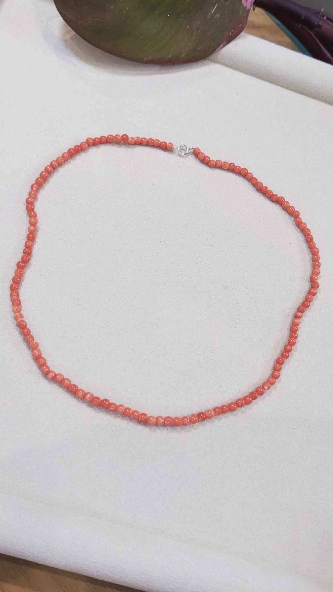 38.11 Ct. Salmon (Orange) Coral Multi Stone Necklace, 18K White Gold Size Video