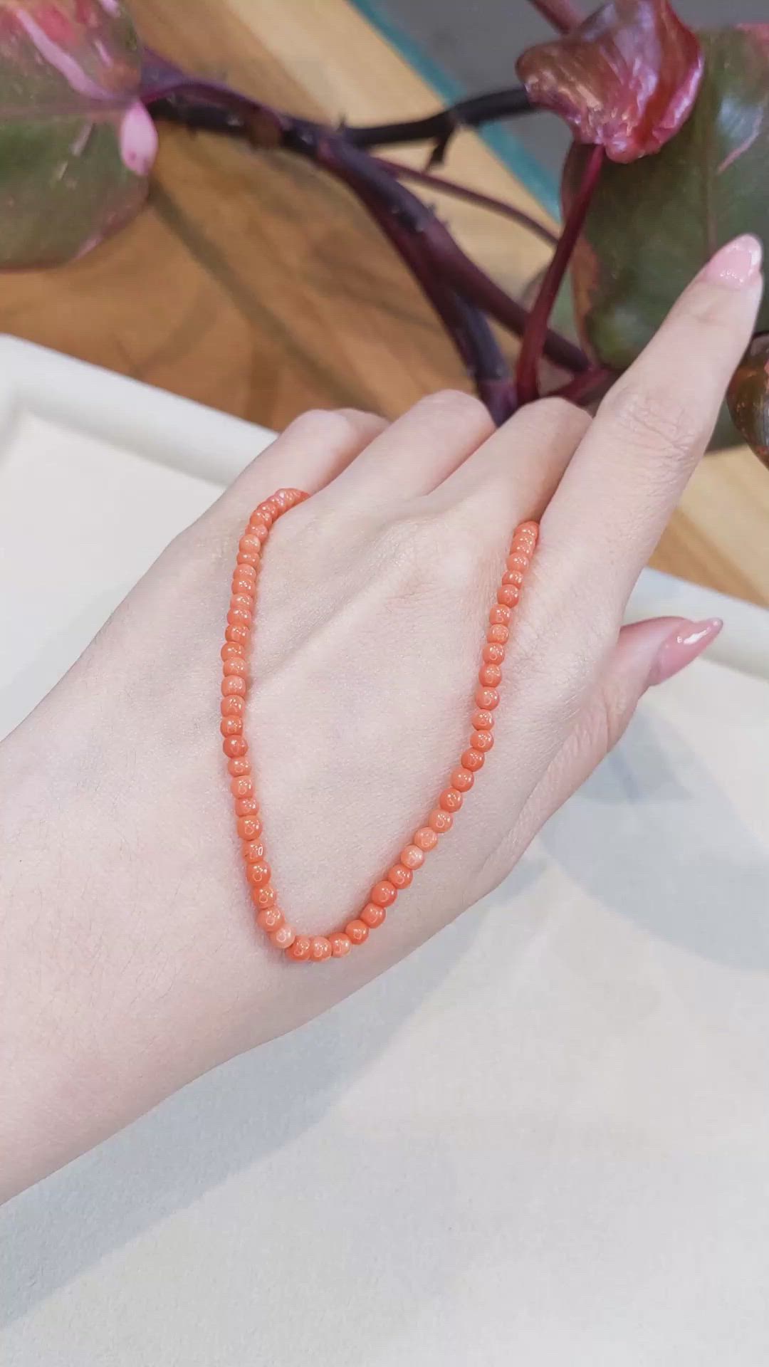 40.16 Ct. Salmon (Orange) Coral Multi Stone Necklace, 18K Yellow Gold Size Video