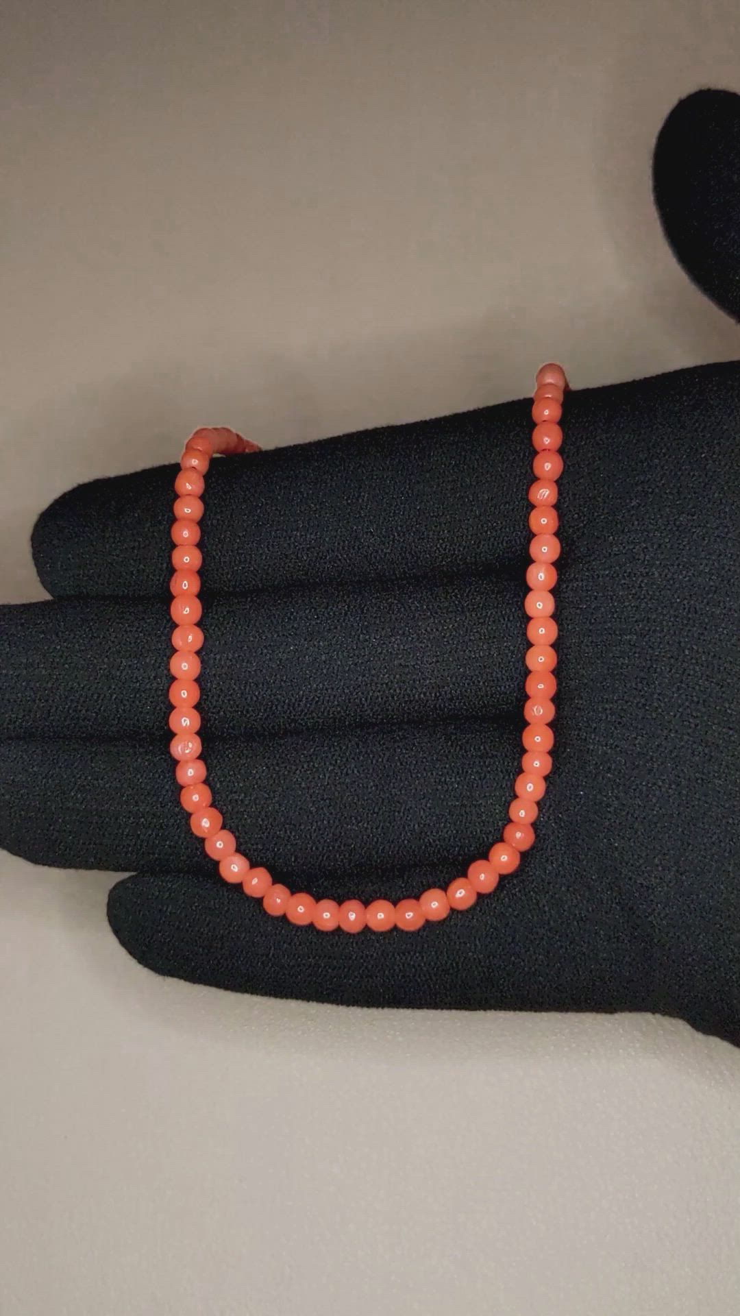 40.16 Ct. Salmon (Orange) Coral Multi Stone Necklace, 18K Yellow Gold Size Video