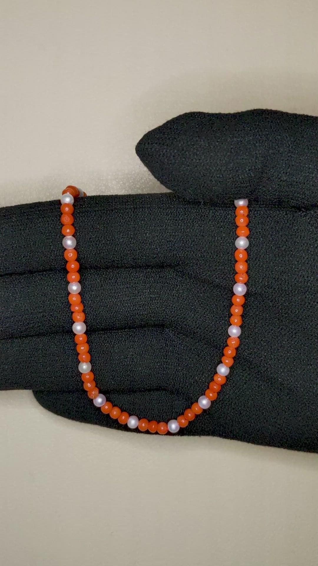15.85 Ct. Salmon (Orange) Coral and White Freshwater Pearl Multi Stone Necklace, 18K Yellow Gold Size Video