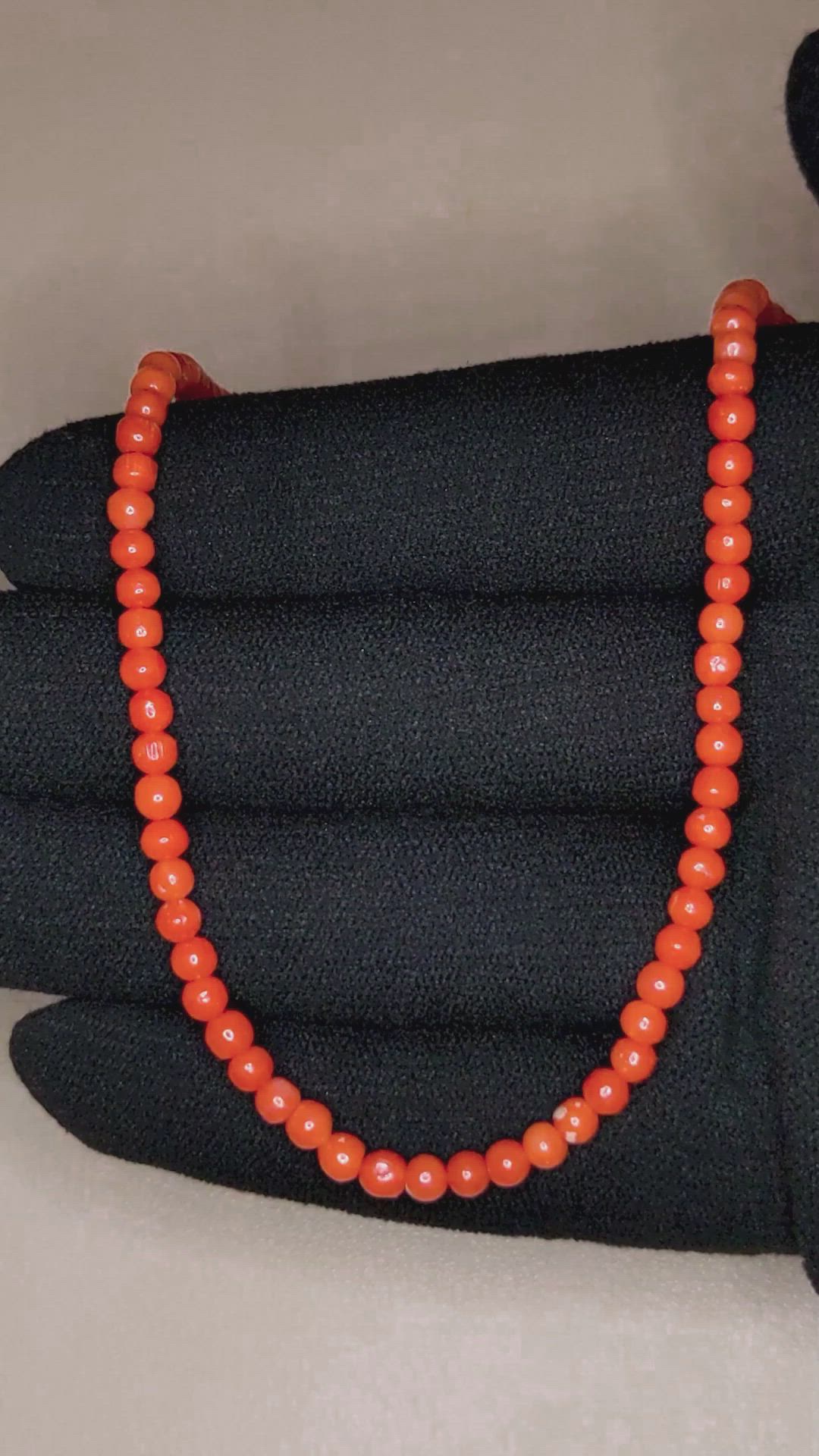 36.93 Ct. Salmon (Orange) Coral Multi Stone Necklace, 18K Yellow Gold Size Video