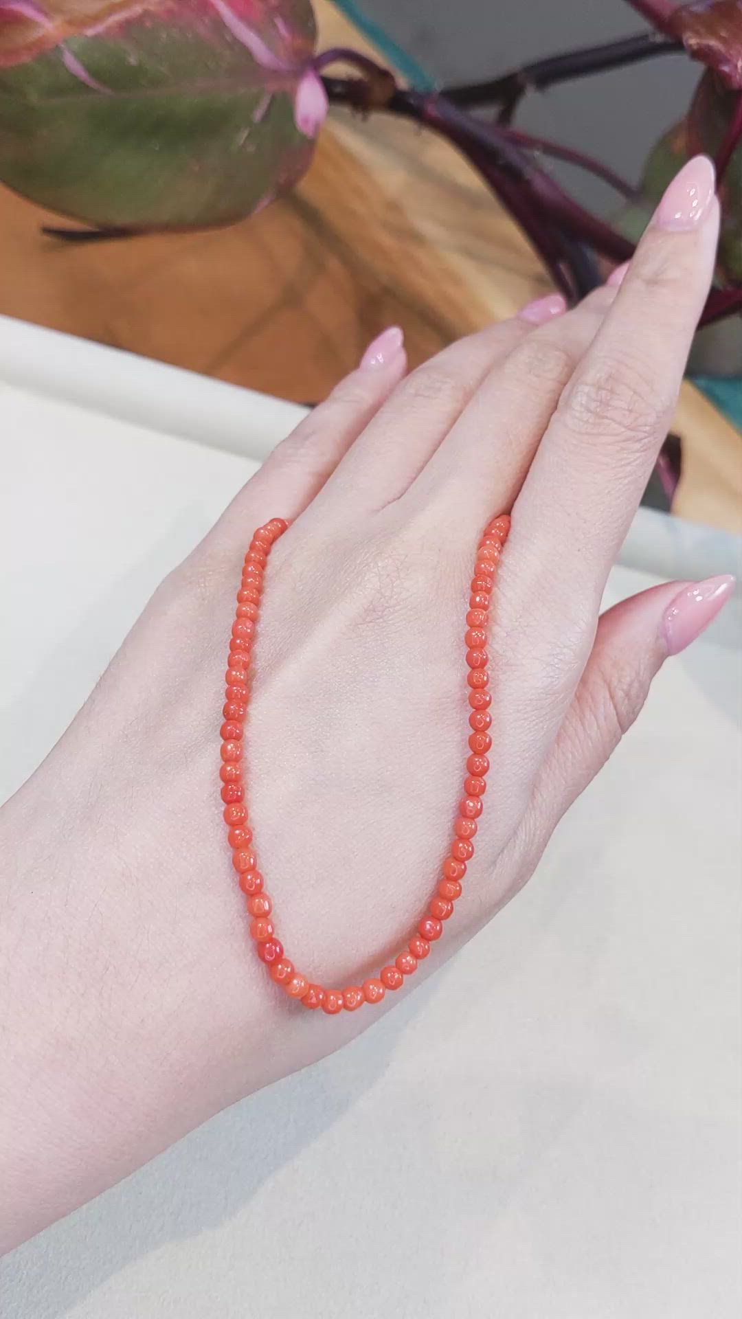 36.93 Ct. Salmon (Orange) Coral Multi Stone Necklace, 18K Yellow Gold Size Video