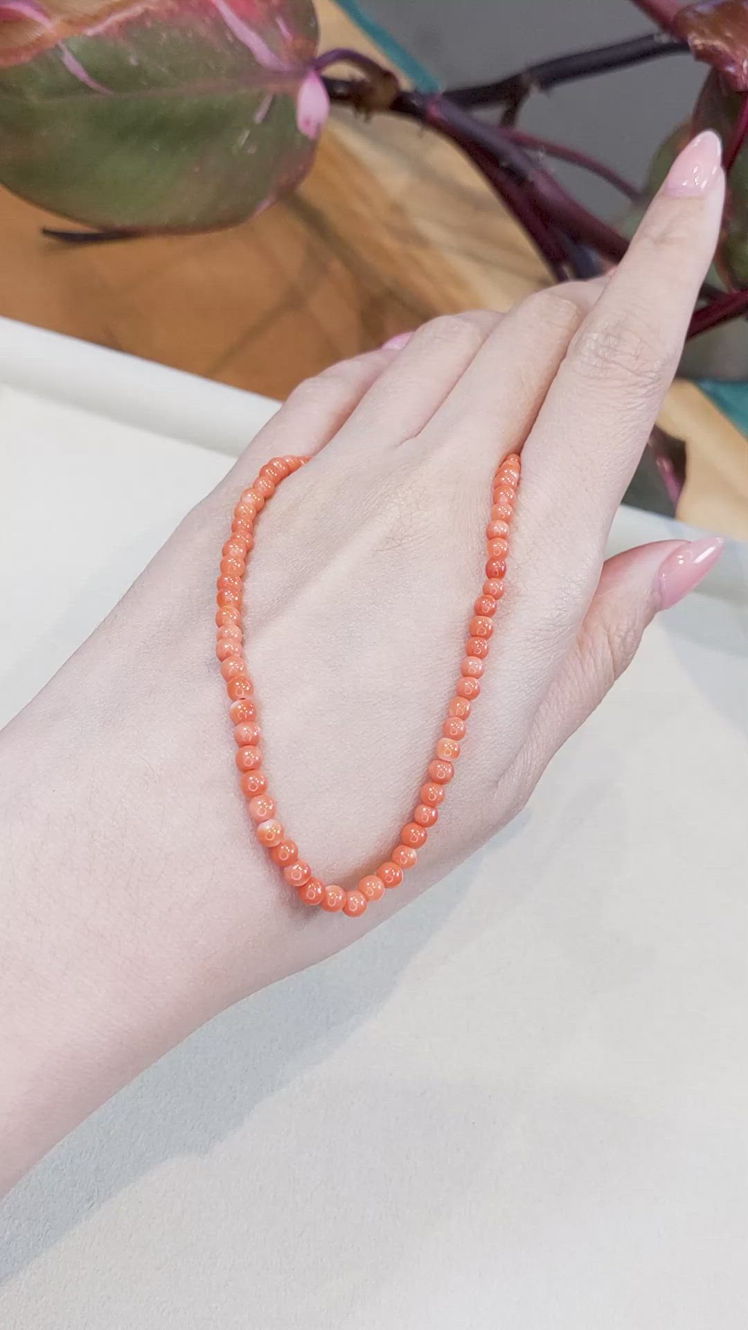 37.80 Ct. Salmon (Orange) Coral Multi Stone Necklace, 18K Yellow Gold Size Video