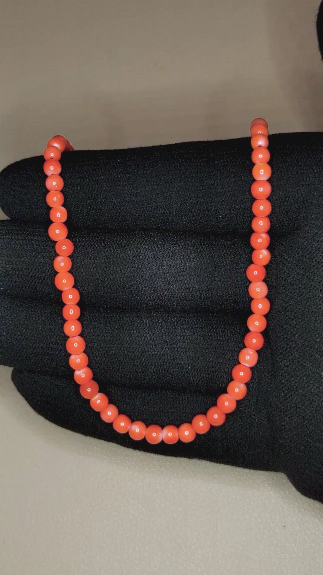 37.80 Ct. Salmon (Orange) Coral Multi Stone Necklace, 18K Yellow Gold Size Video