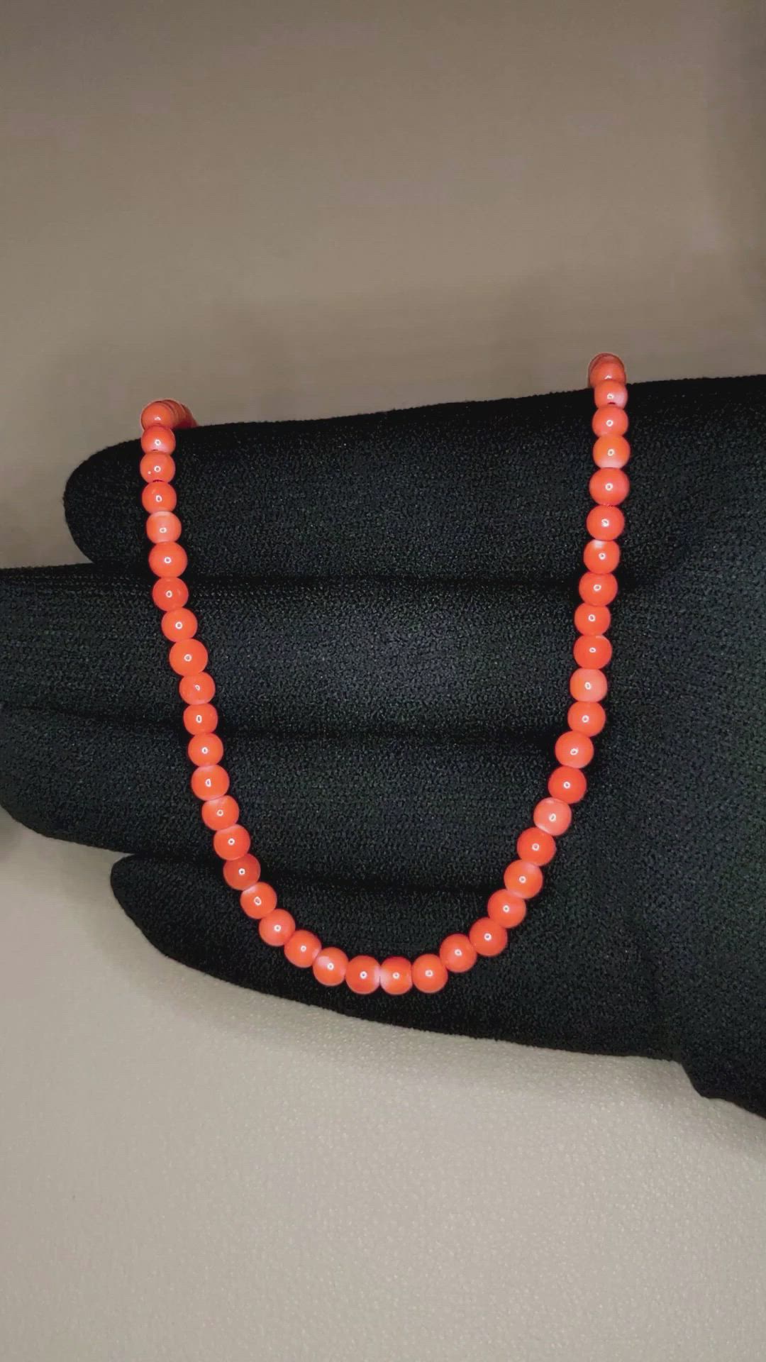 37.80 Ct. Salmon (Orange) Coral Multi Stone Necklace, 18K Yellow Gold Size Video