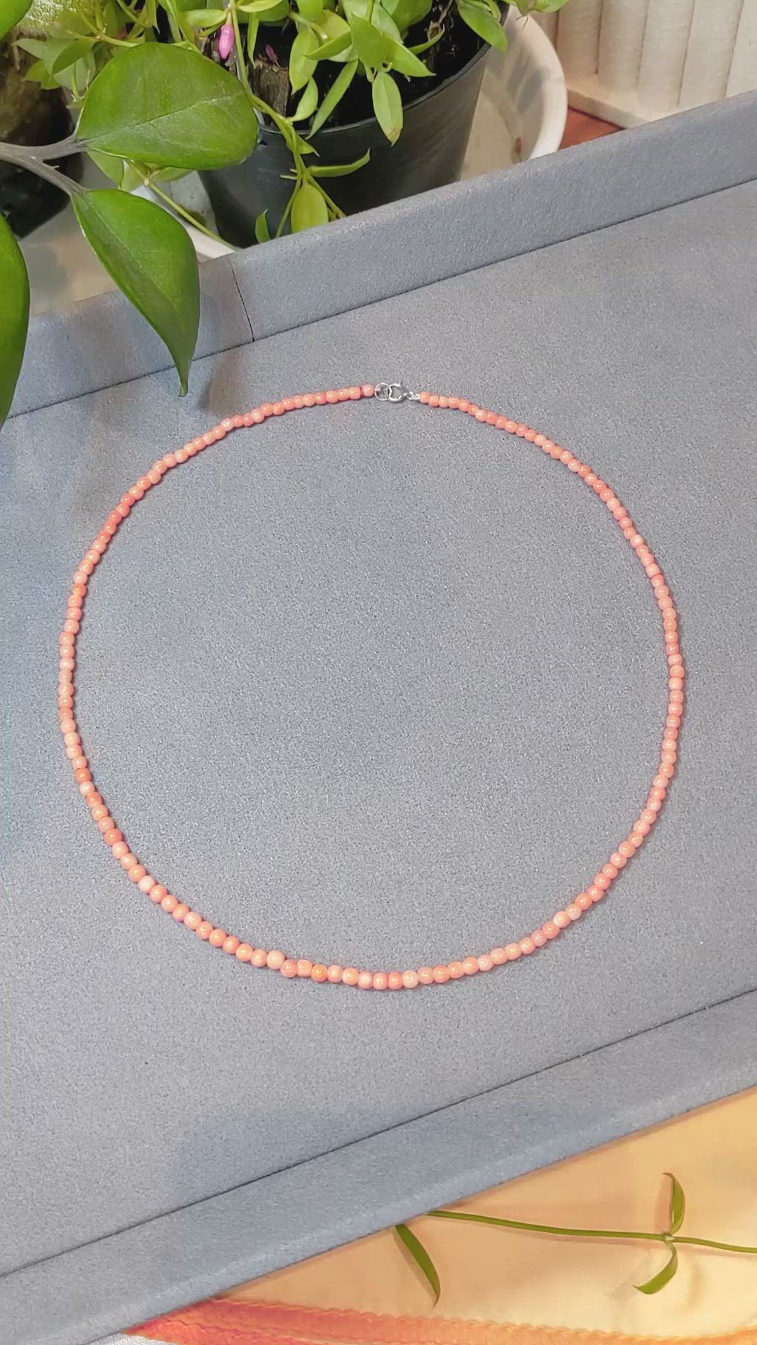 25.00 Ct. Salmon (Orange) Coral Multi Stone Necklace, 18K White Gold Size Video