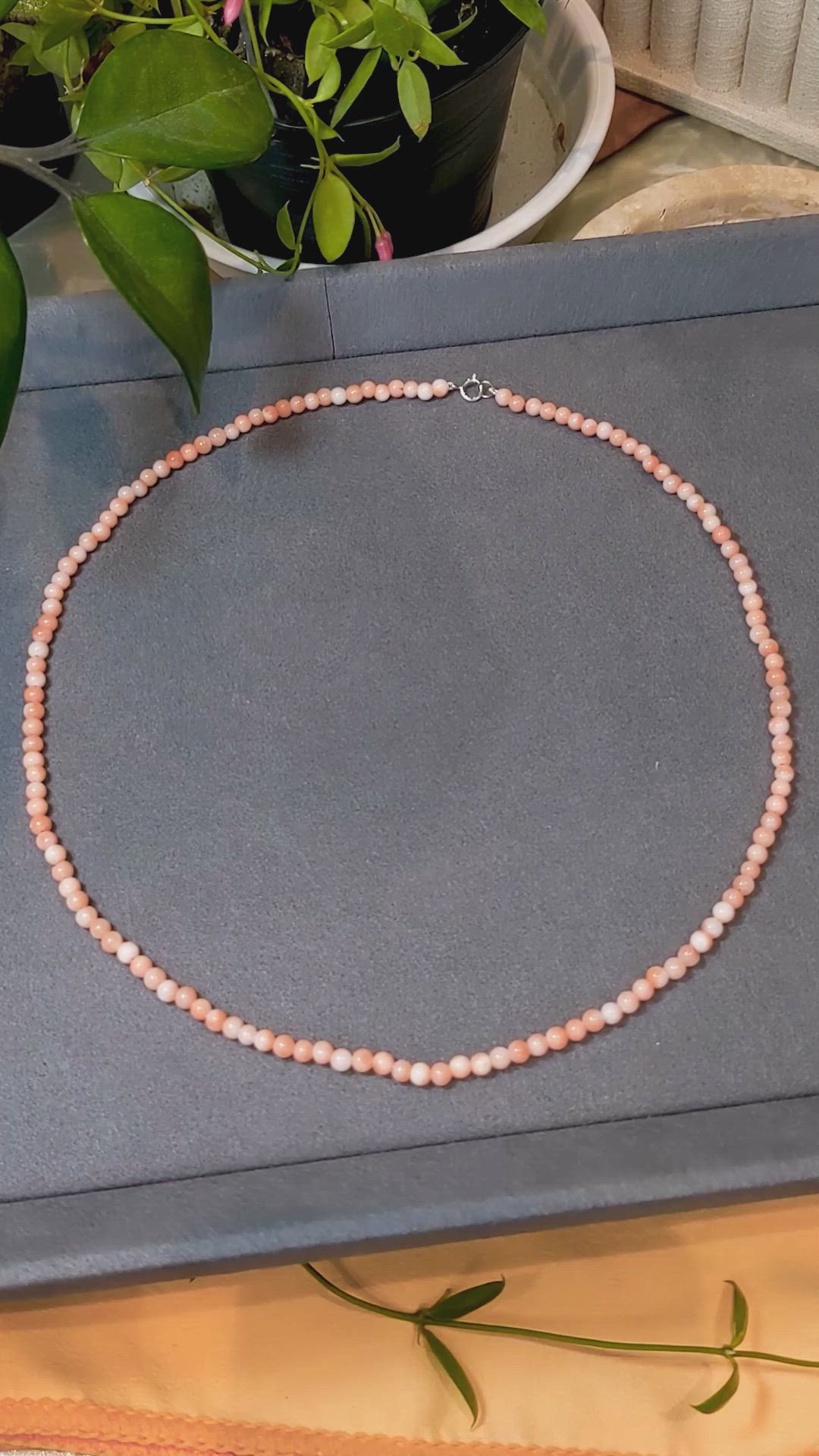 47.21 Ct. Salmon (Orange) Coral Multi Stone Necklace, 18K White Gold Size Video