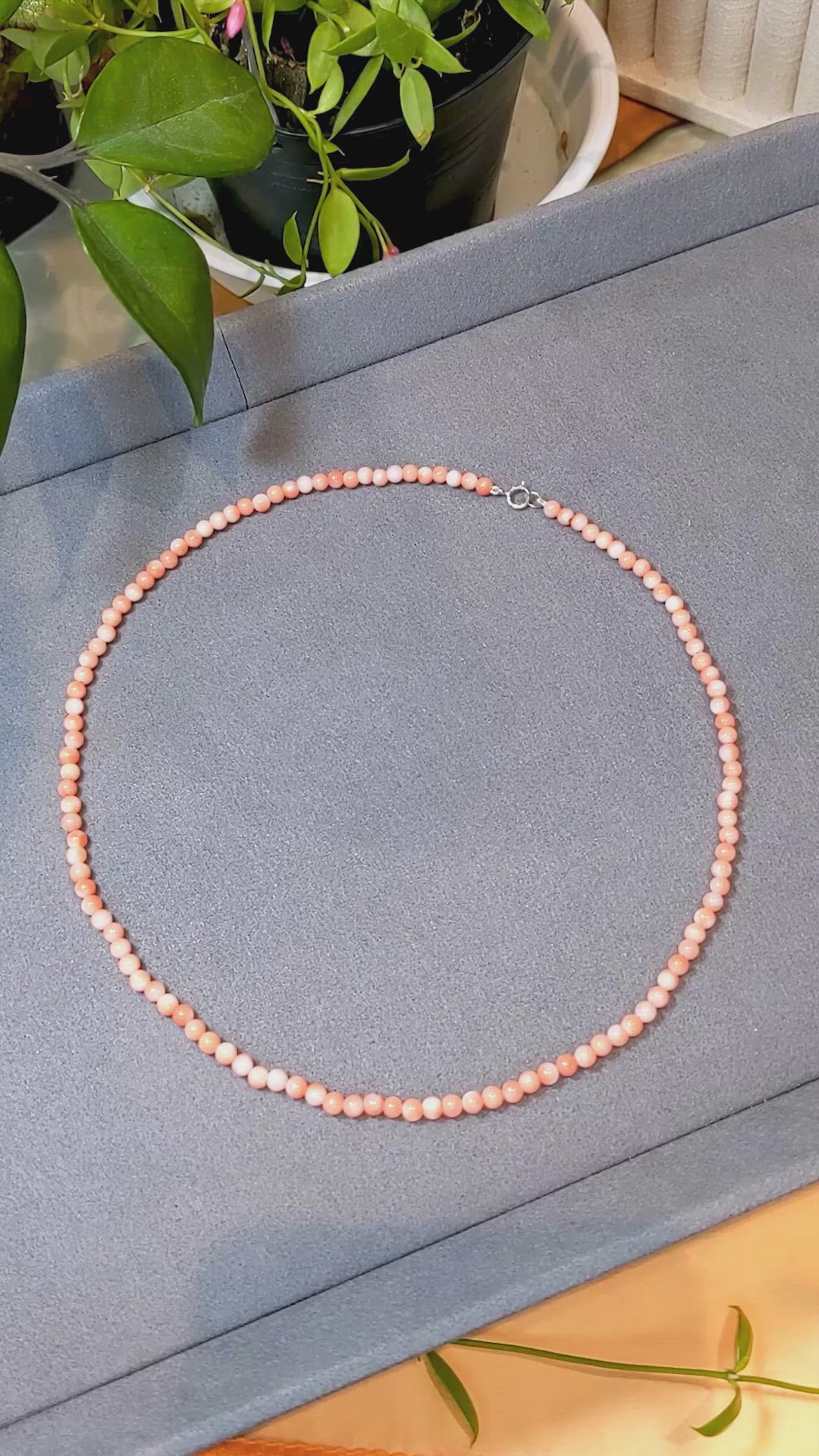 39.14 Ct. Salmon (Orange) Coral Multi Stone Necklace, 18K White Gold Size Video