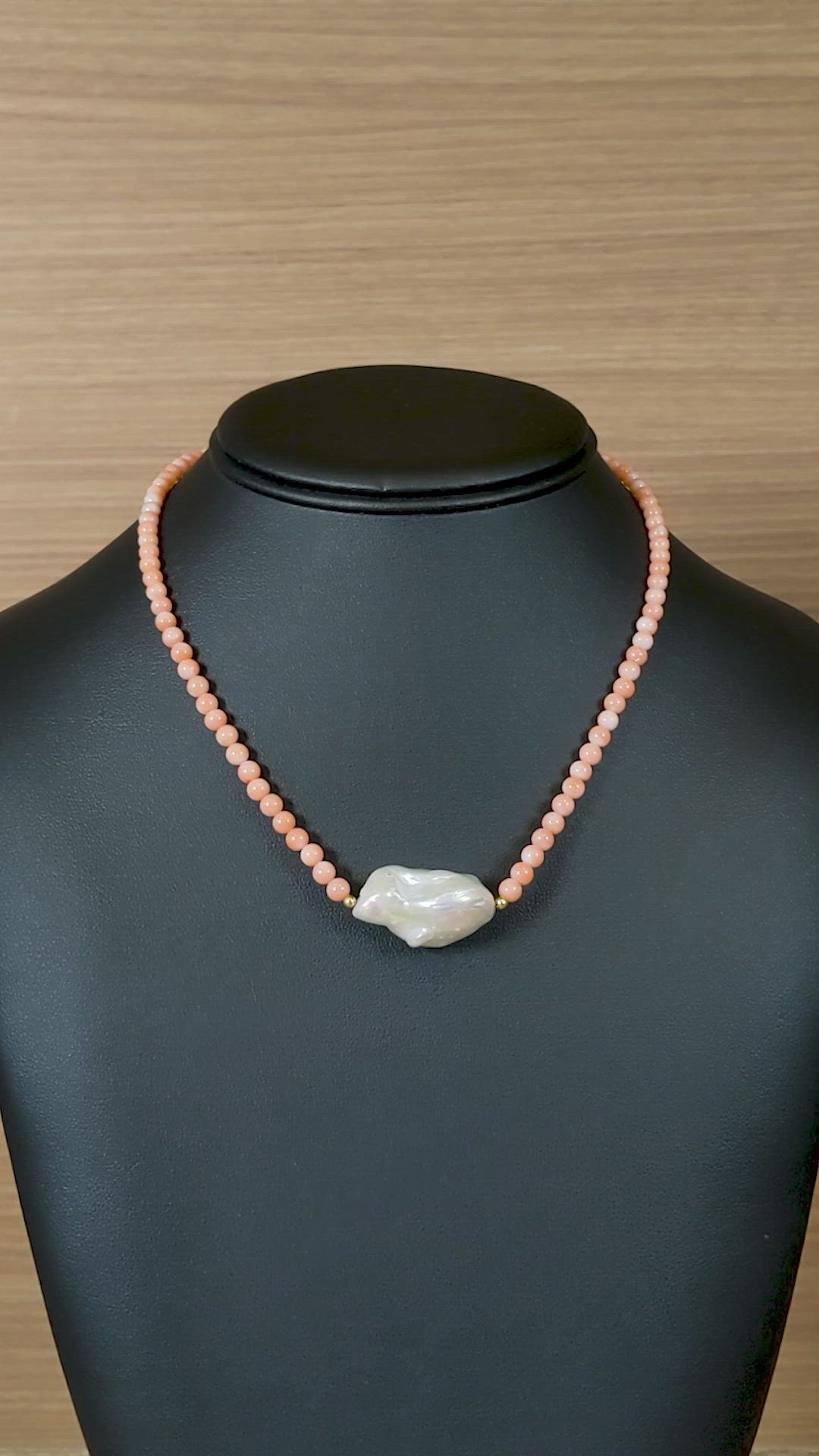 30.71 Ct. White Freshwater Pearl and Salmon (Orange) Coral Multi Stone Necklace, 18K Yellow Gold Size Video