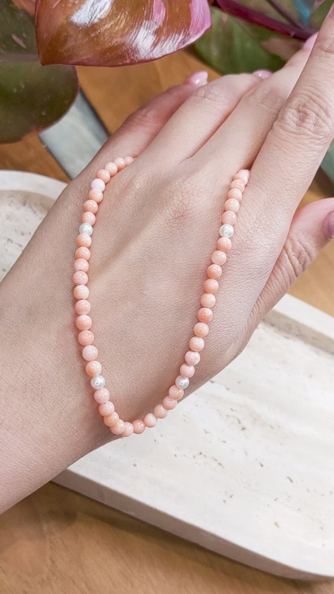 50.83 Ct.Tw.Total Carat Weight Salmon (Orange) Coral and White Freshwater Pearl Multi Stone Necklace, 18K Yellow Gold Size Video