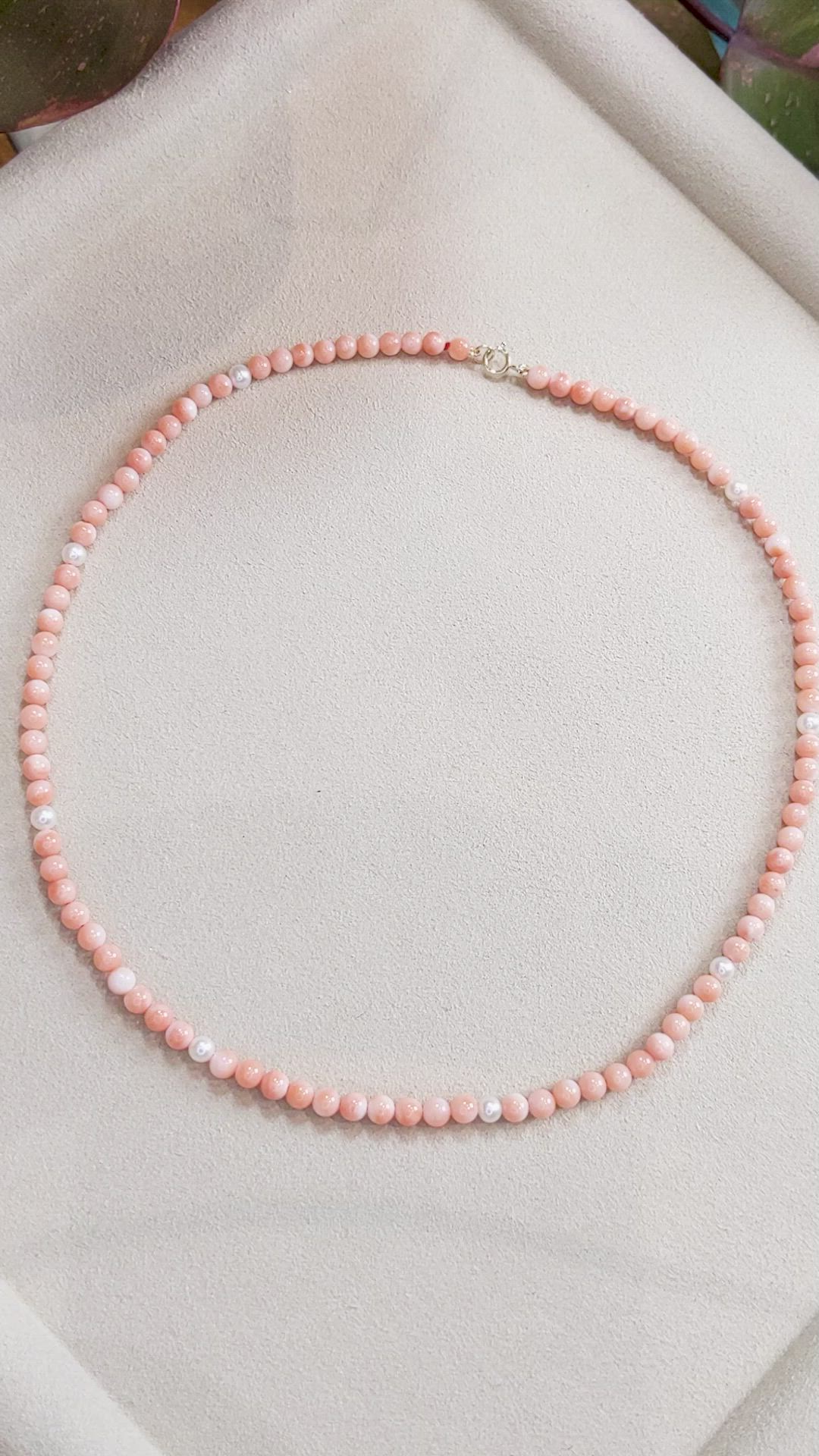 50.83 Ct.Tw.Total Carat Weight Salmon (Orange) Coral and White Freshwater Pearl Multi Stone Necklace, 18K Yellow Gold Size Video