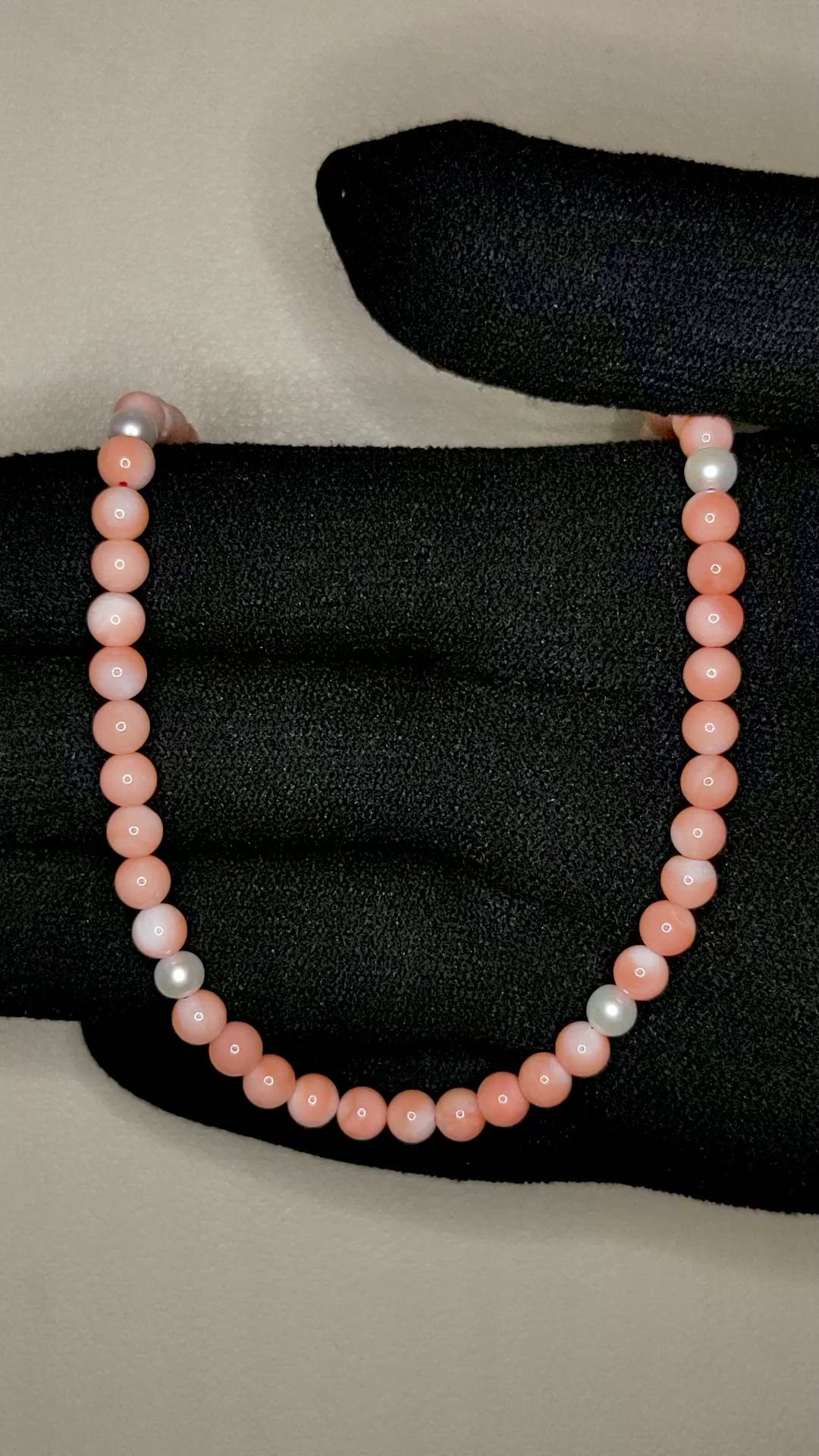 50.83 Ct.Tw.Total Carat Weight Salmon (Orange) Coral and White Freshwater Pearl Multi Stone Necklace, 18K Yellow Gold Size Video