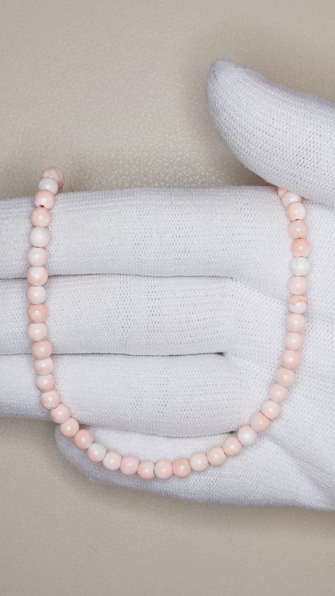 43.97 Ct. Pink Coral Antique Style Necklace, 18K White Gold Size Video