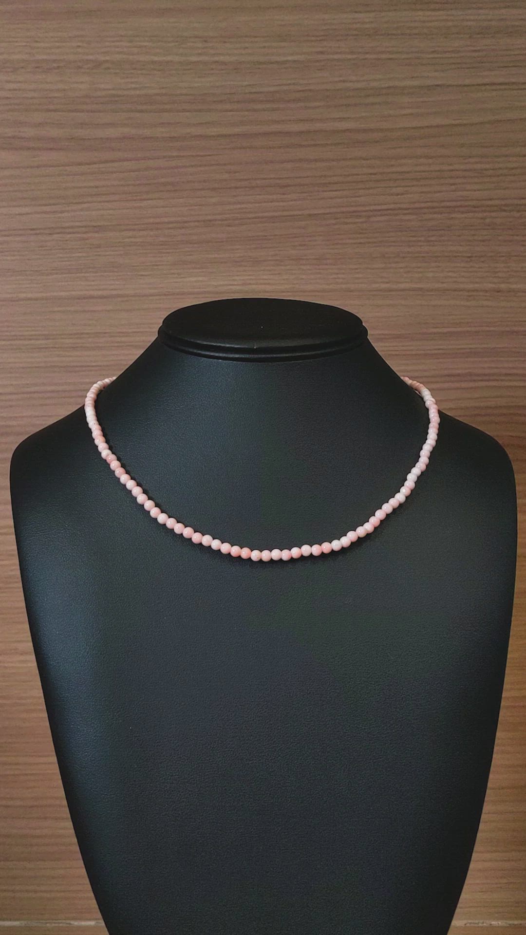 43.97 Ct. Pink Coral Antique Style Necklace, 18K White Gold Size Video