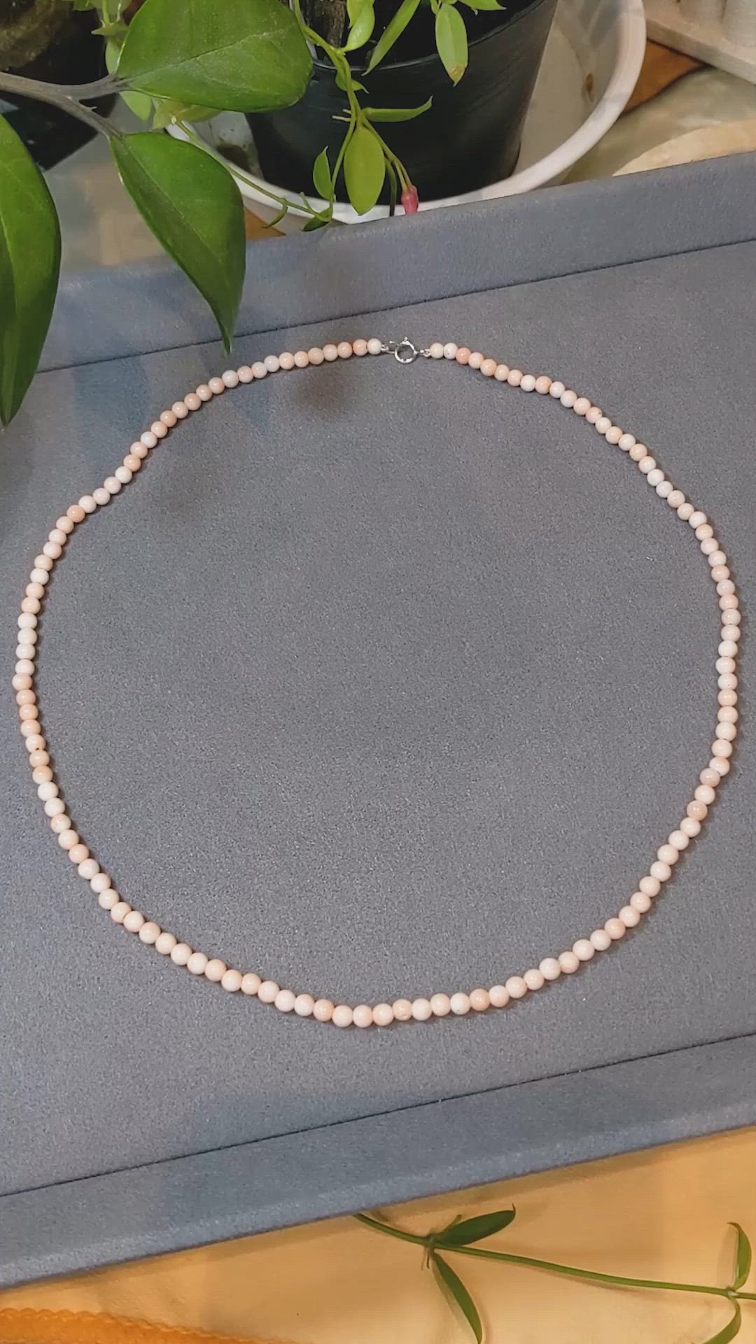 43.97 Ct. Pink Coral Antique Style Necklace, 18K White Gold Size Video