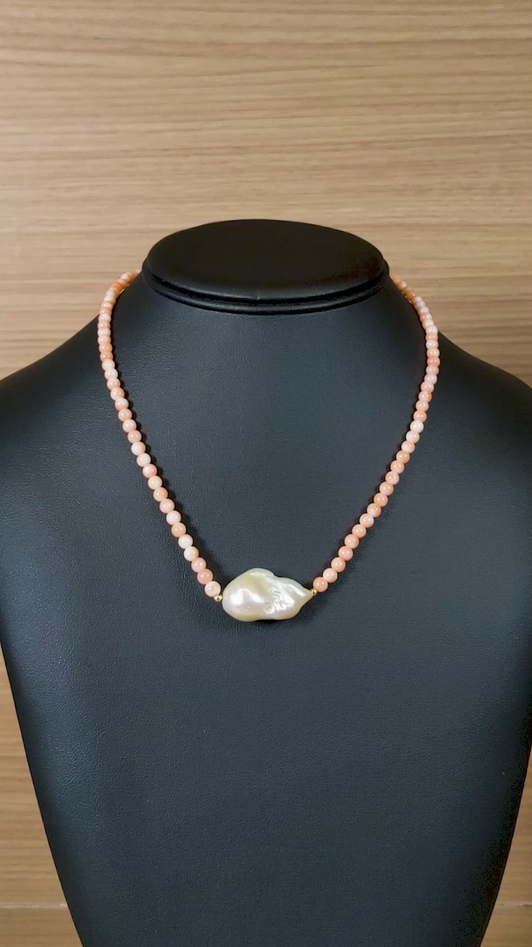 33.72 Ct. White Freshwater Pearl and Salmon (Orange) Coral Multi Stone Necklace, 18K Yellow Gold Size Video