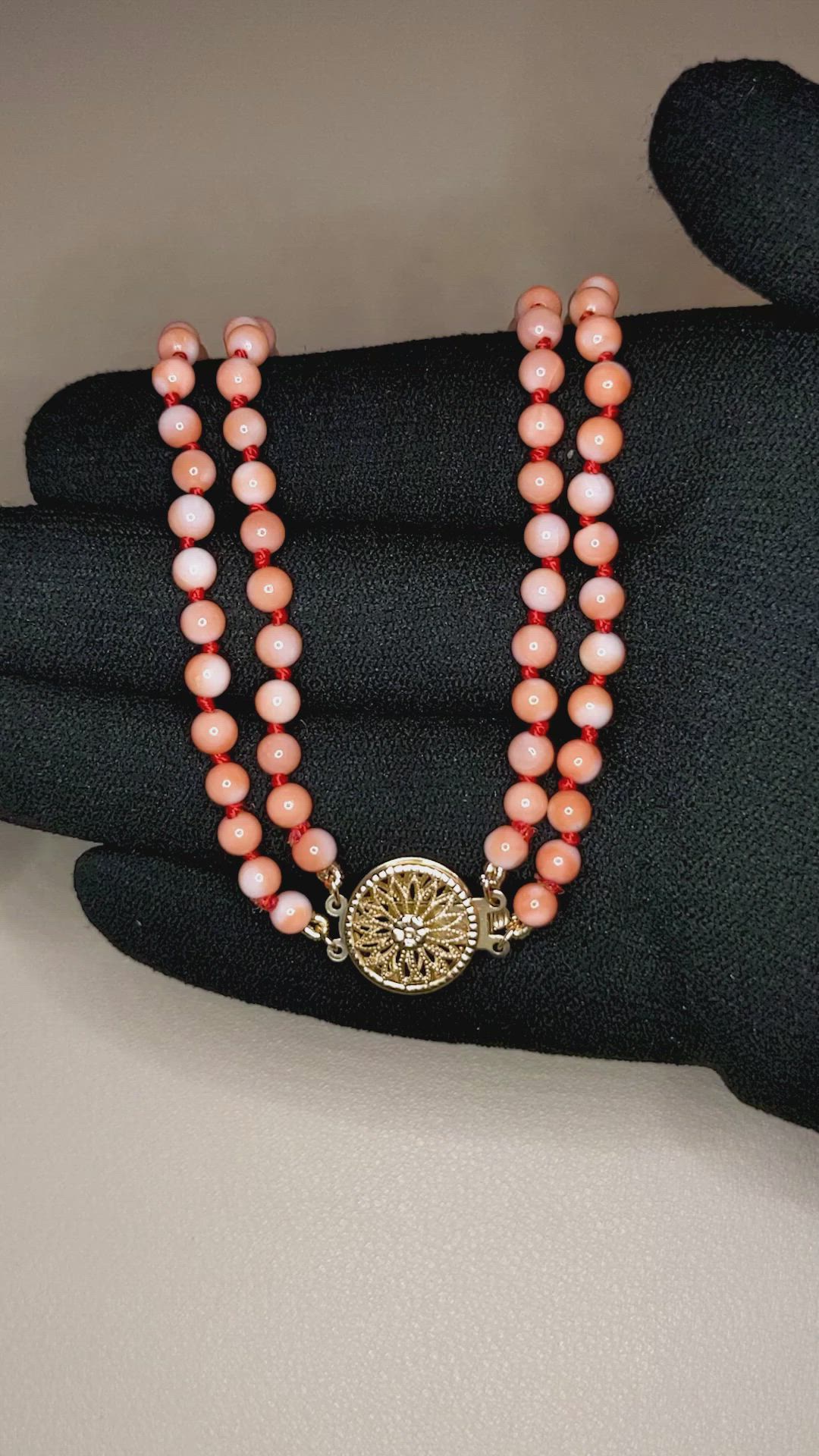 110.15 Ct. Salmon (Orange) Coral Multi Stone Necklace, 14K Yellow Gold Size Video