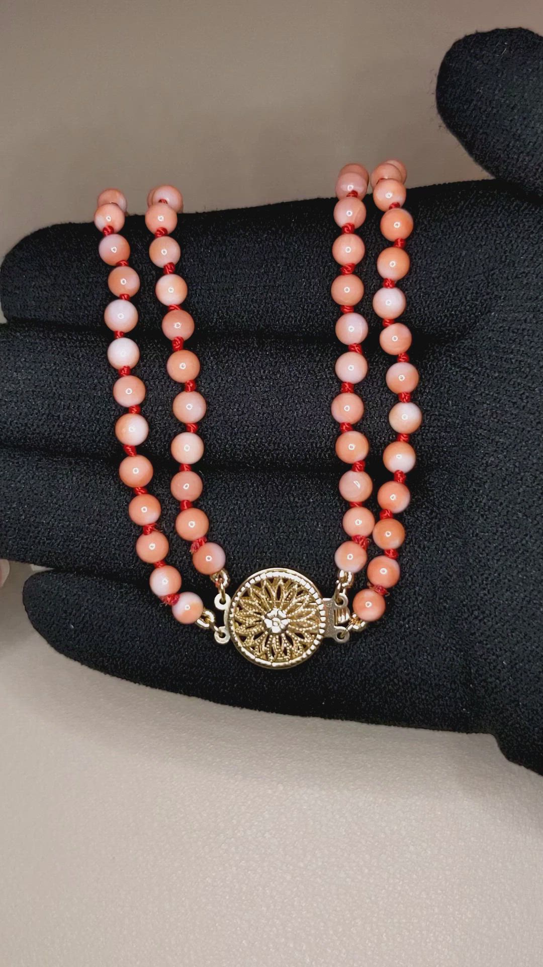 110.15 Ct. Salmon (Orange) Coral Multi Stone Necklace, 14K Yellow Gold Size Video