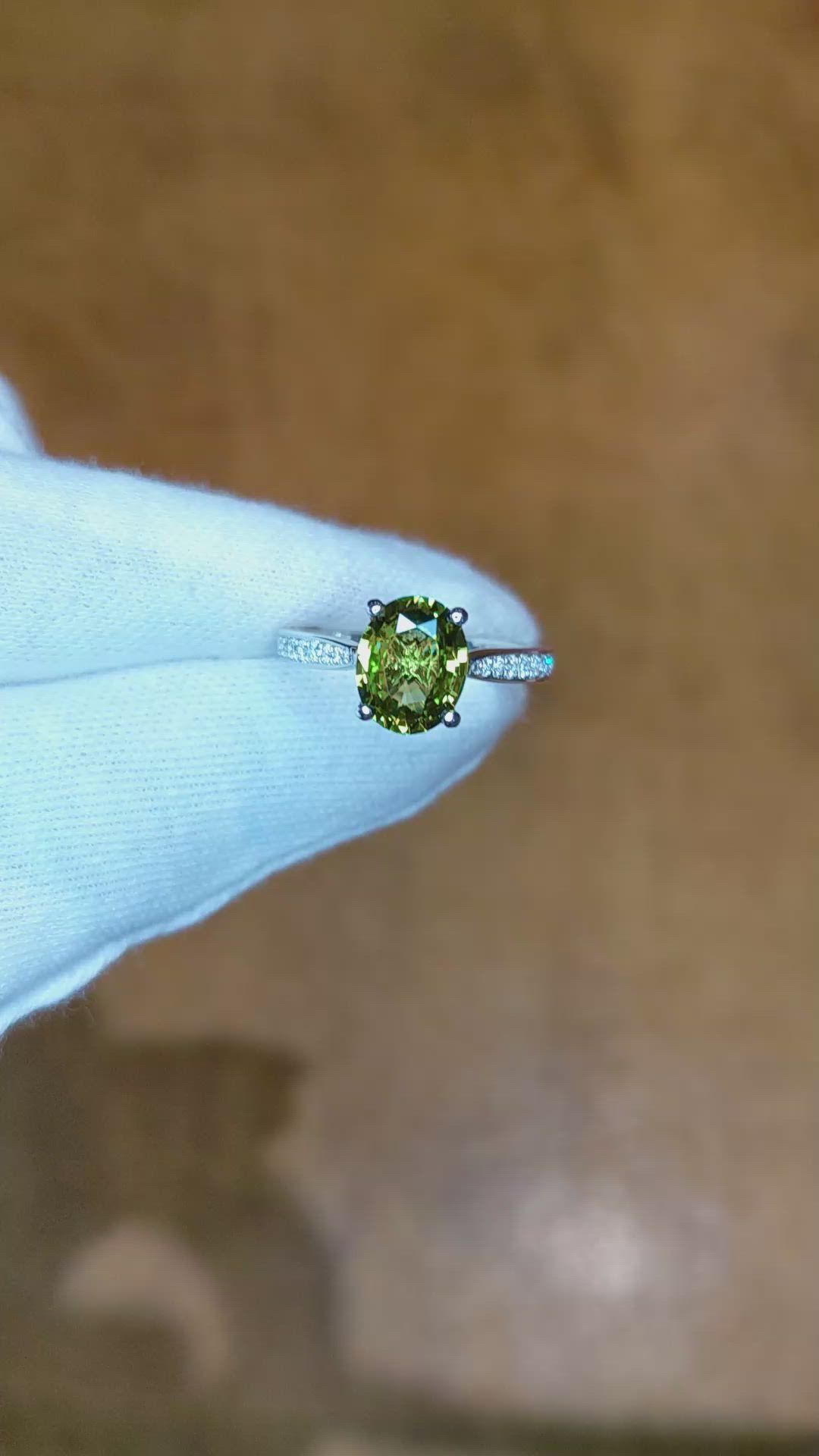 2.44 Ct. Green Chrysoberyl and Natural Diamond Pave Ring, Platinum 950 Size Video
