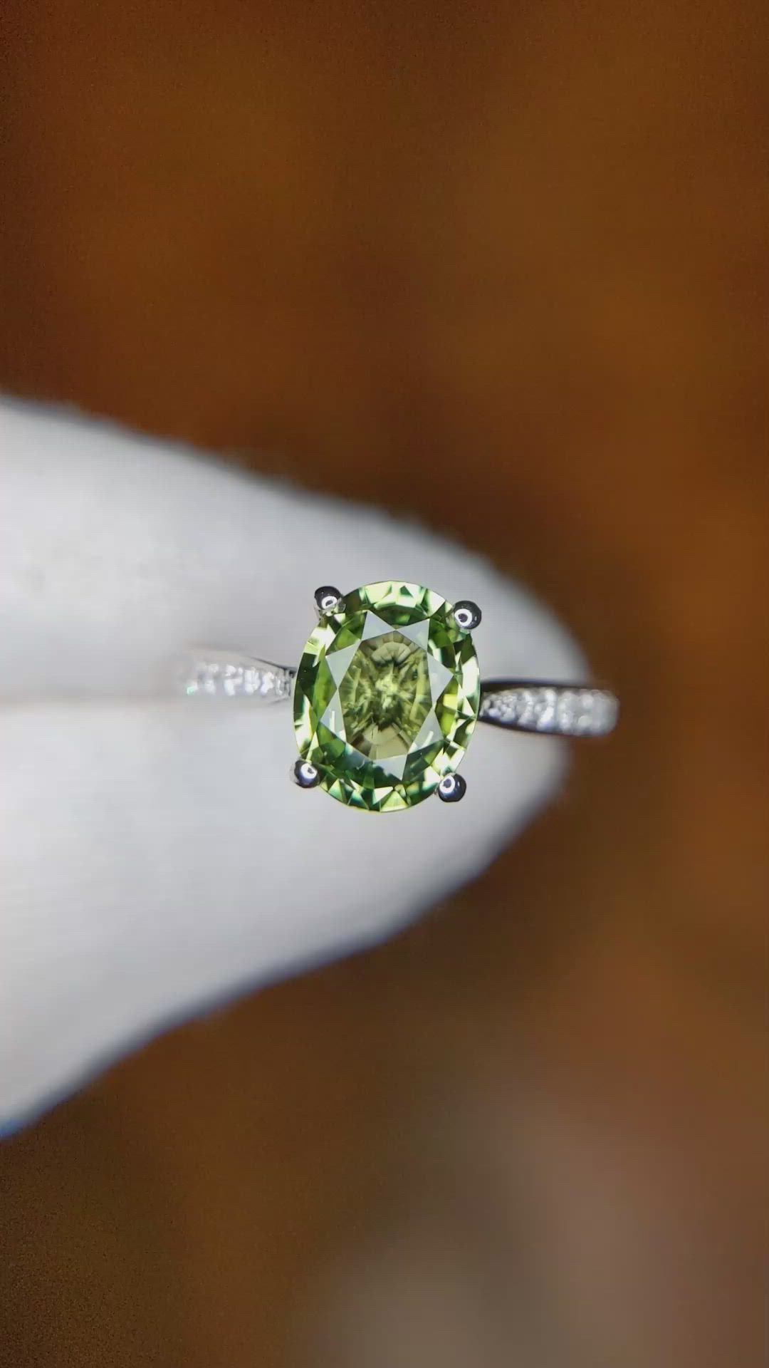 2.44 Ct. Green Chrysoberyl and Natural Diamond Pave Ring, Platinum 950 Size Video