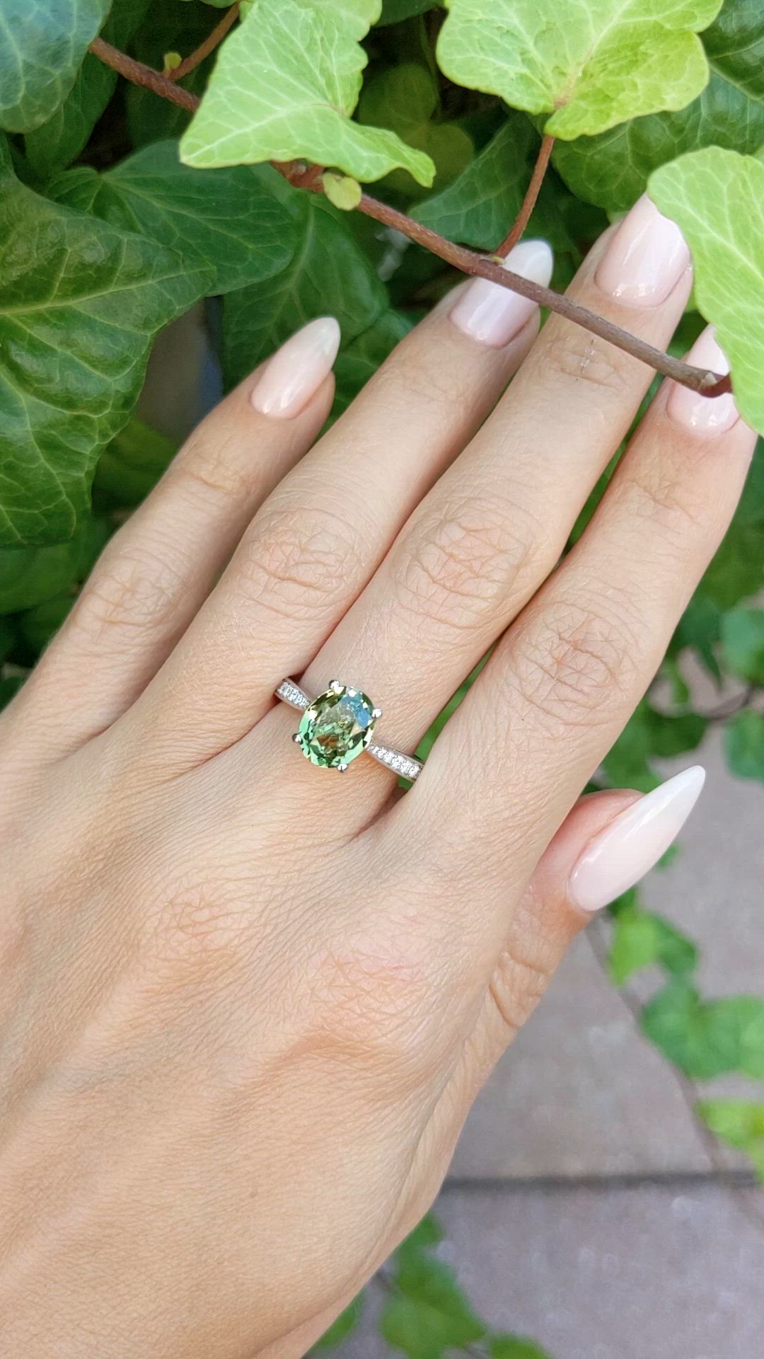 2.44 Ct. Green Chrysoberyl and Natural Diamond Pave Ring, Platinum 950 Size Video