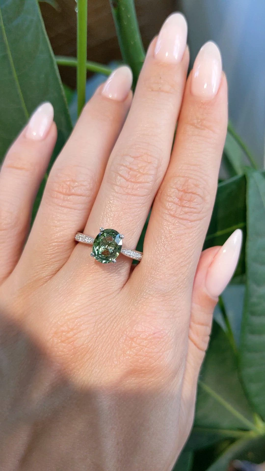 2.44 Ct. Green Chrysoberyl and Natural Diamond Pave Ring, Platinum 950 Size Video