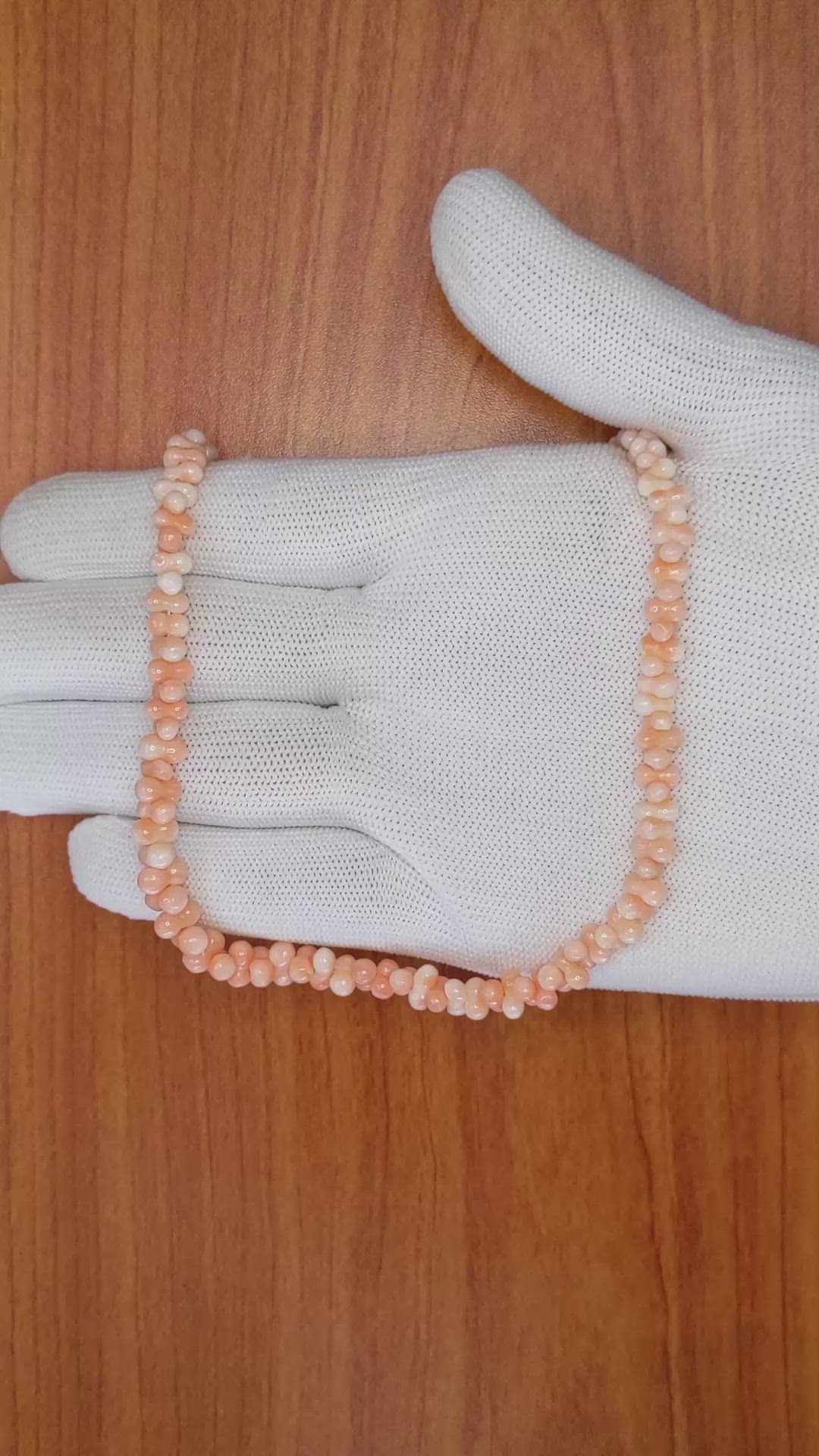 73.45 Ct. Salmon and White Coral Multi Stone Necklace, 18K Yellow Gold Size Video