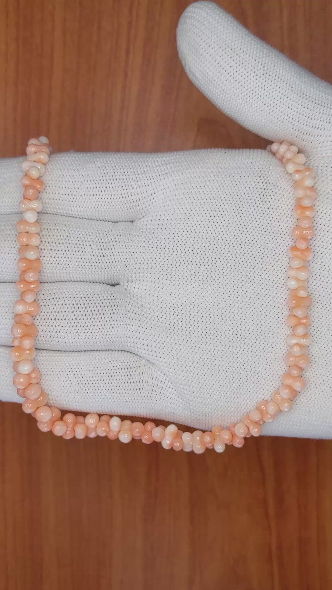 73.45 Ct. Salmon and White Coral Multi Stone Necklace, 18K Yellow Gold Size Video