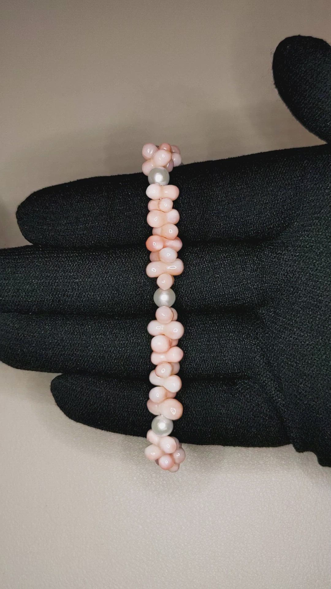 39.70 Ct.Tw.Total Carat Weight Pink Coral and White Freshwater Pearl Tennis/Line Bracelet, 18K White Gold Size Video