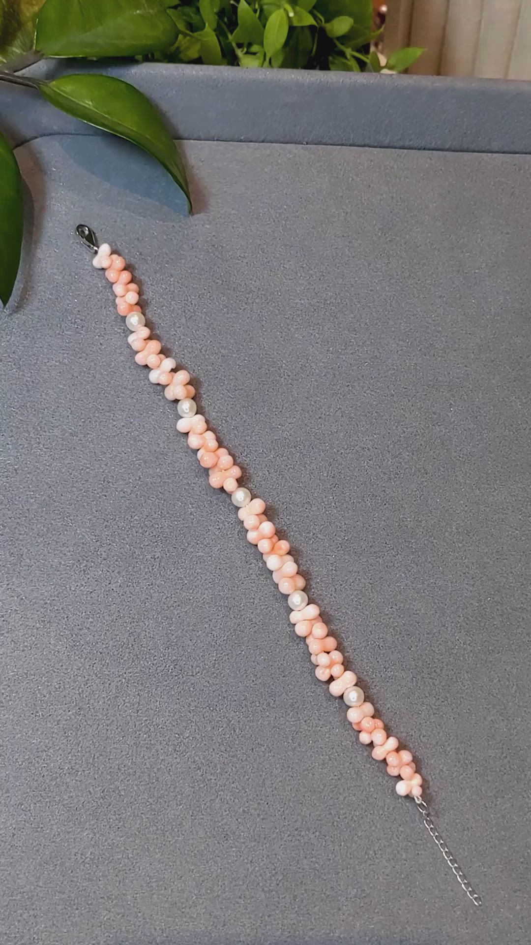 39.70 Ct.Tw.Total Carat Weight Pink Coral and White Freshwater Pearl Tennis/Line Bracelet, 18K White Gold Size Video