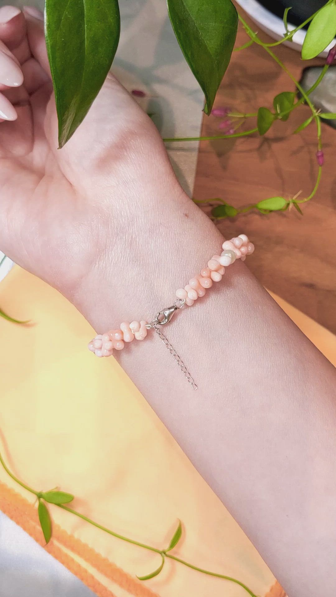 39.70 Ct.Tw.Total Carat Weight Pink Coral and White Freshwater Pearl Tennis/Line Bracelet, 18K White Gold Size Video