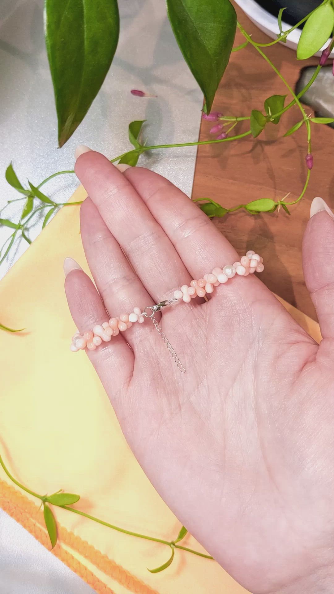 39.70 Ct.Tw.Total Carat Weight Pink Coral and White Freshwater Pearl Tennis/Line Bracelet, 18K White Gold Size Video