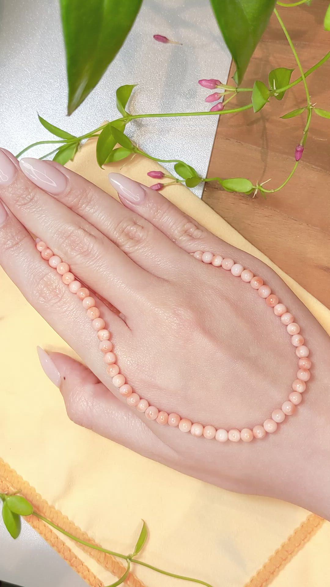 60.74 Ct. Salmon and White Coral Multi Stone Necklace, 18K White Gold Size Video