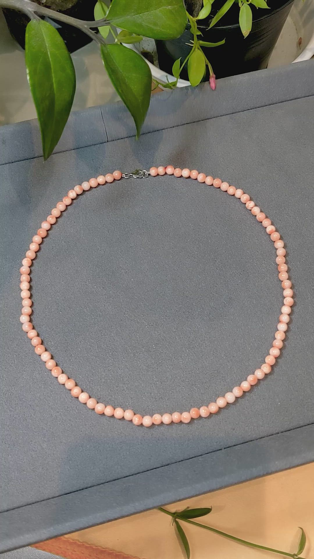 60.74 Ct. Salmon and White Coral Multi Stone Necklace, 18K White Gold Size Video