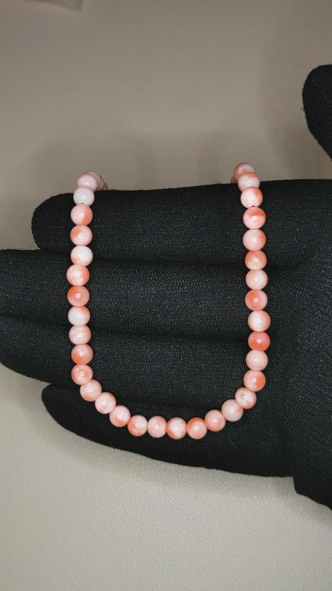 68.03 Ct. Salmon and White Coral Multi Stone Necklace, 18K White Gold Size Video