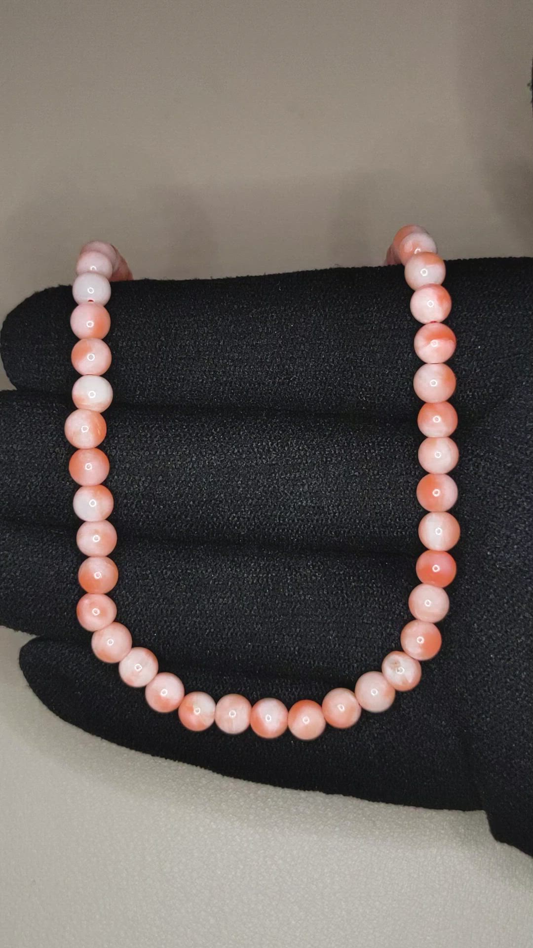 68.03 Ct. Salmon and White Coral Multi Stone Necklace, 18K White Gold Size Video