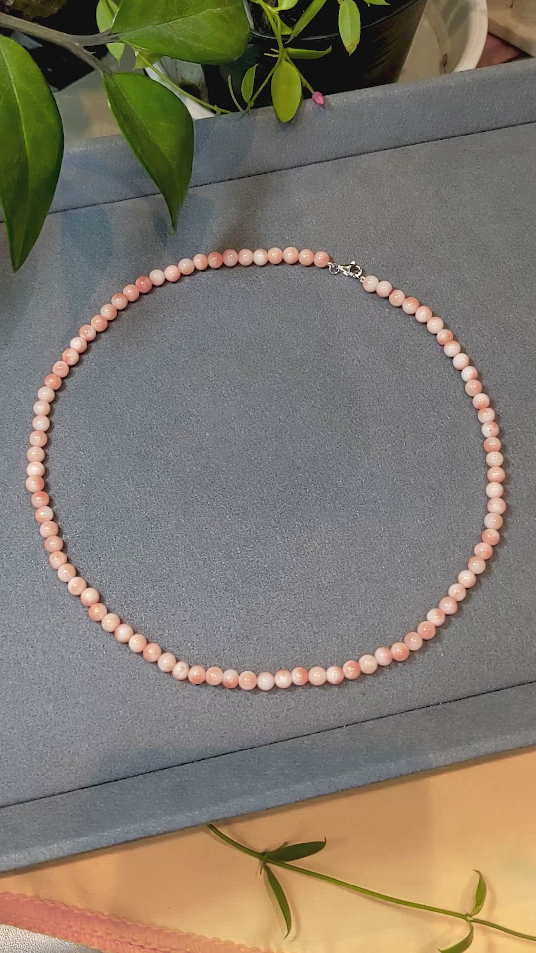 68.03 Ct. Salmon and White Coral Multi Stone Necklace, 18K White Gold Size Video