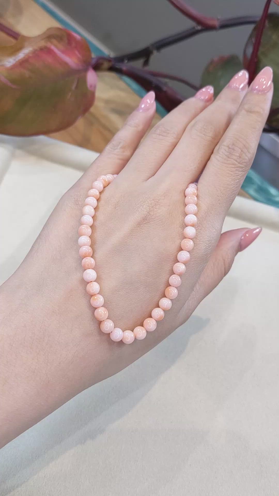 79.63 Ct. Salmon and White Coral Multi Stone Necklace, 18K White Gold Size Video