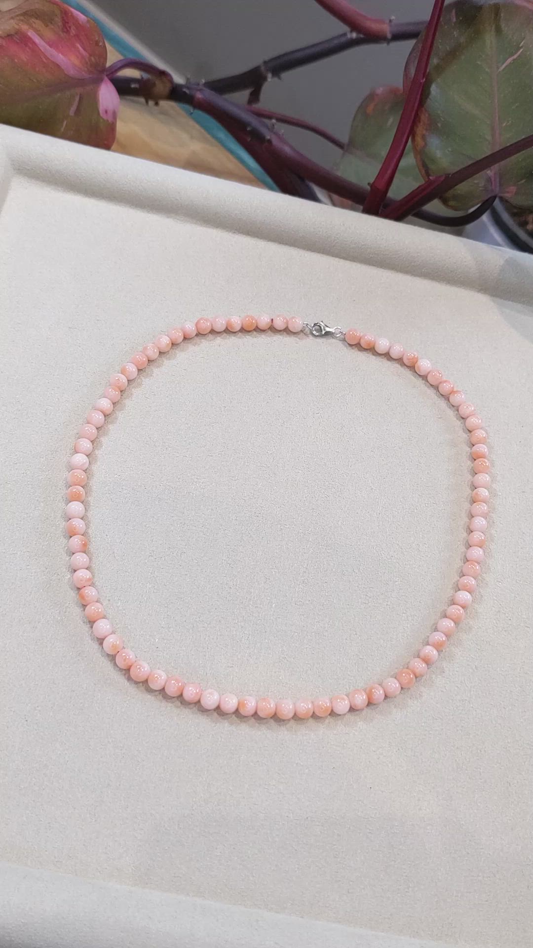 79.63 Ct. Salmon and White Coral Multi Stone Necklace, 18K White Gold Size Video