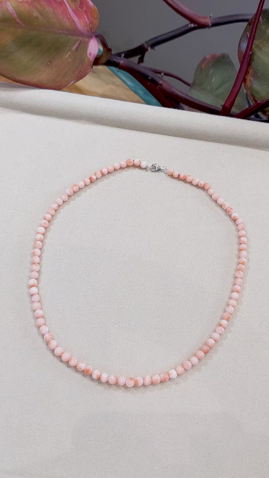 63.76 Ct. Salmon and White Coral Multi Stone Necklace, 18K White Gold Size Video