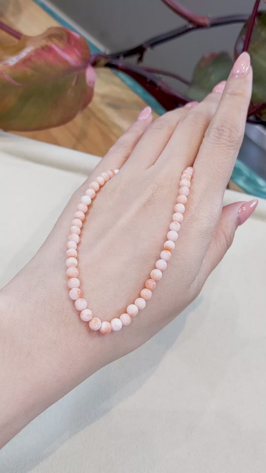 63.76 Ct. Salmon and White Coral Multi Stone Necklace, 18K White Gold Size Video