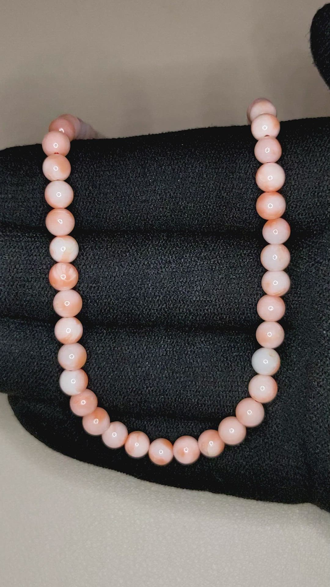 63.76 Ct. Salmon and White Coral Multi Stone Necklace, 18K White Gold Size Video