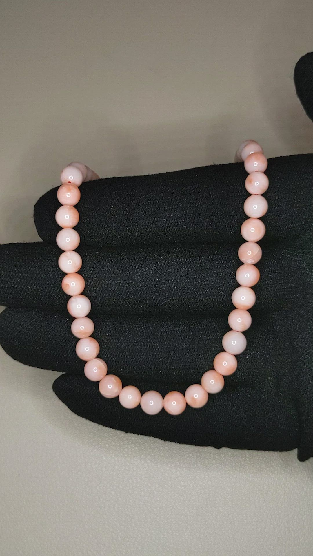 82.24 Ct. Salmon and White Coral Multi Stone Necklace, 18K White Gold Size Video
