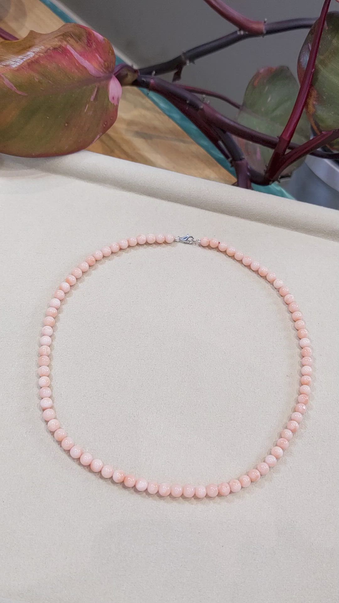 82.24 Ct. Salmon and White Coral Multi Stone Necklace, 18K White Gold Size Video