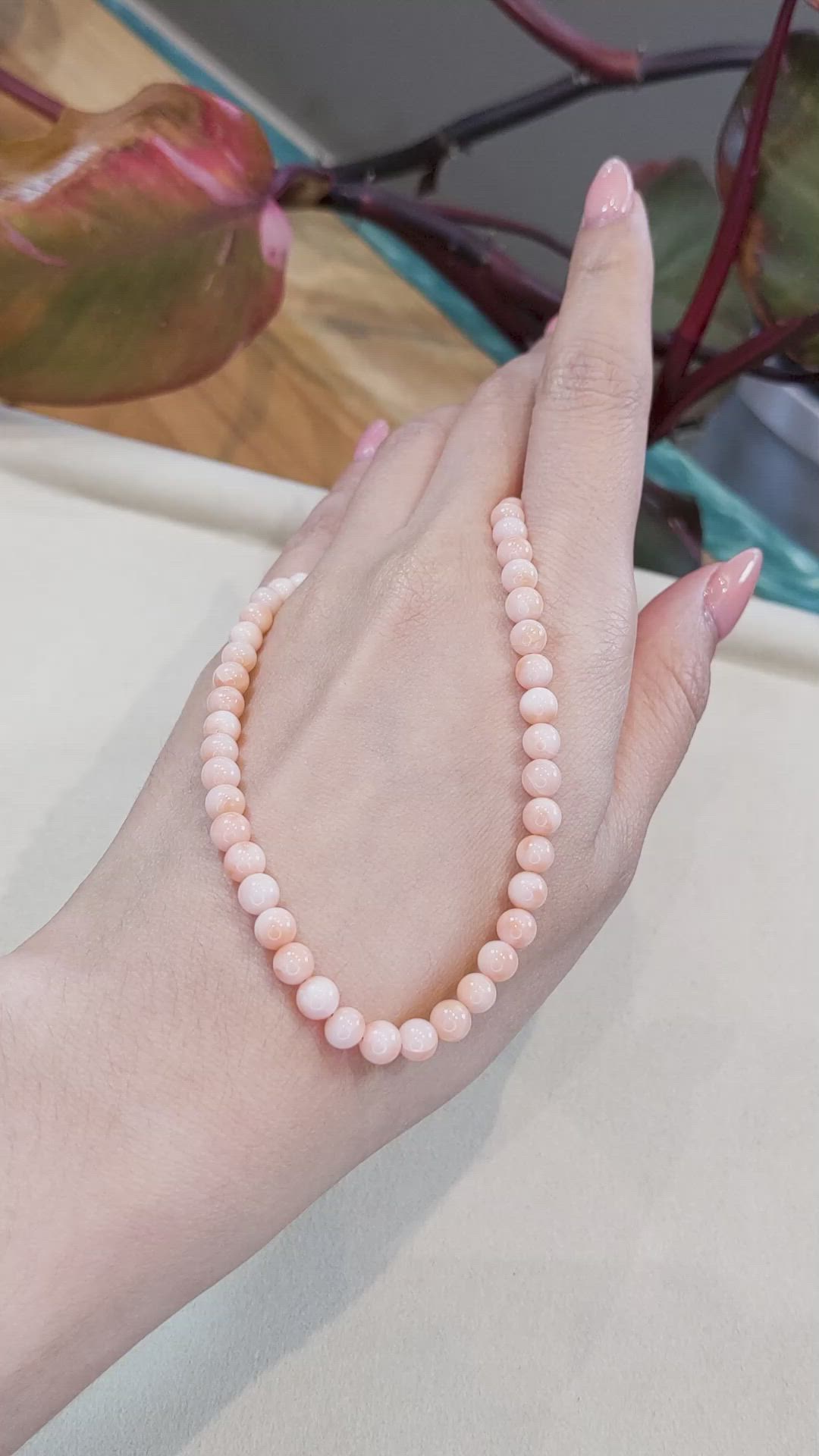 82.24 Ct. Salmon and White Coral Multi Stone Necklace, 18K White Gold Size Video
