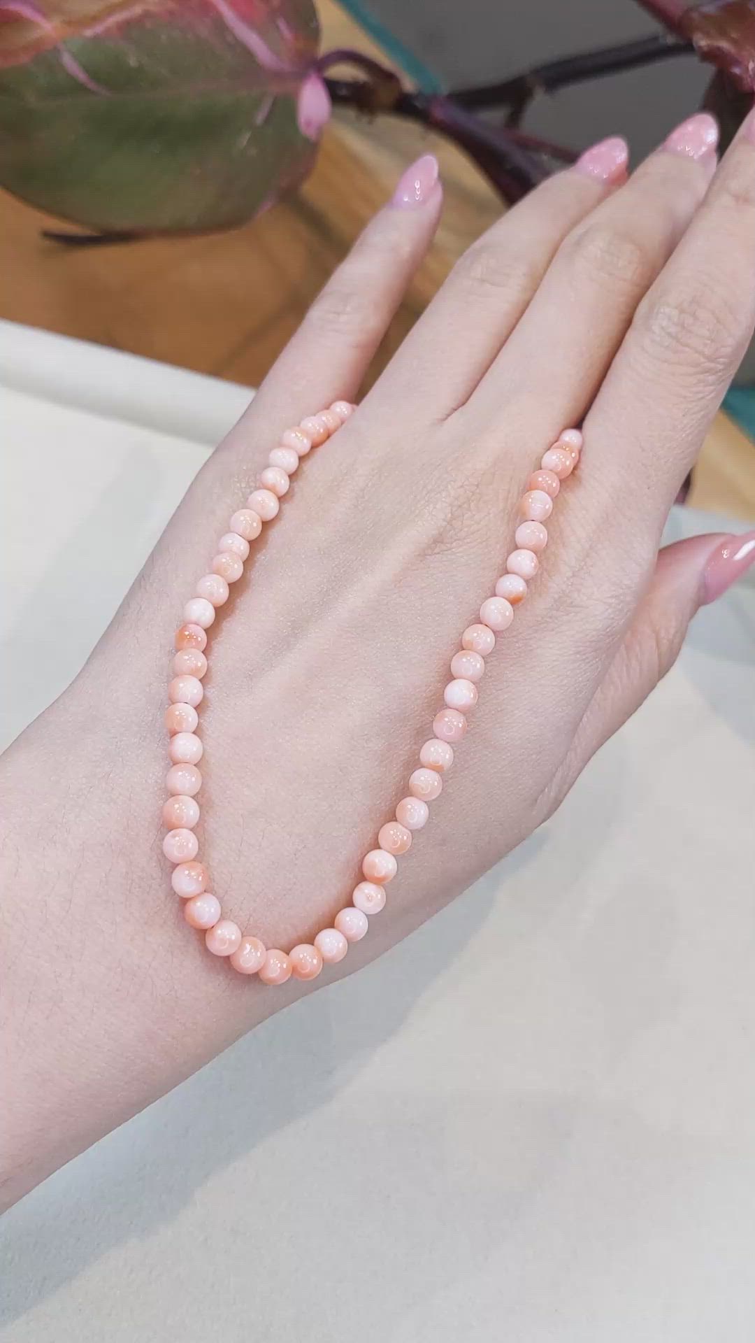 61.91 Ct. Salmon and White Coral Multi Stone Necklace, 18K Yellow Gold Size Video